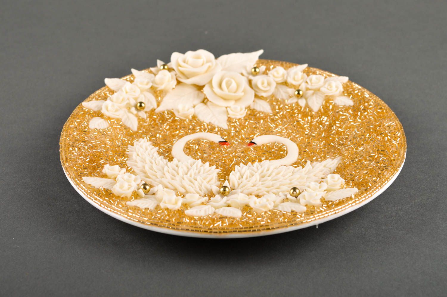 Свадебная тарелка хэнд мэйд посуда на свадьбу красивая посуда тарелка с лебедями фото 4