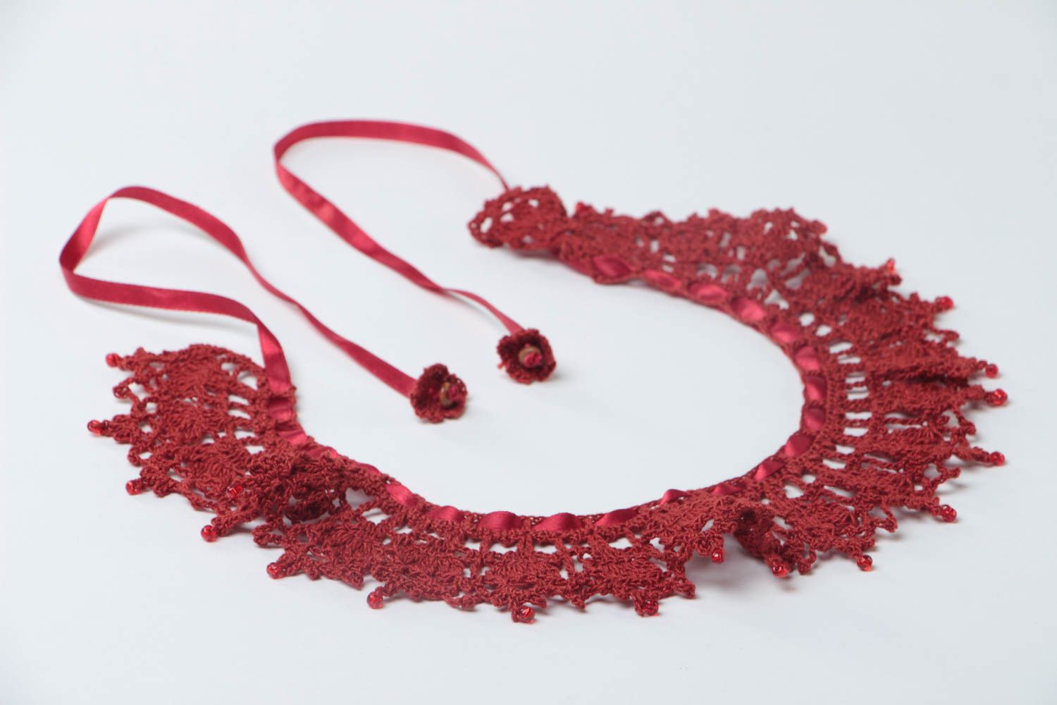 Unusual lovely neck collar handmade red accessories knitted stylish present photo 3