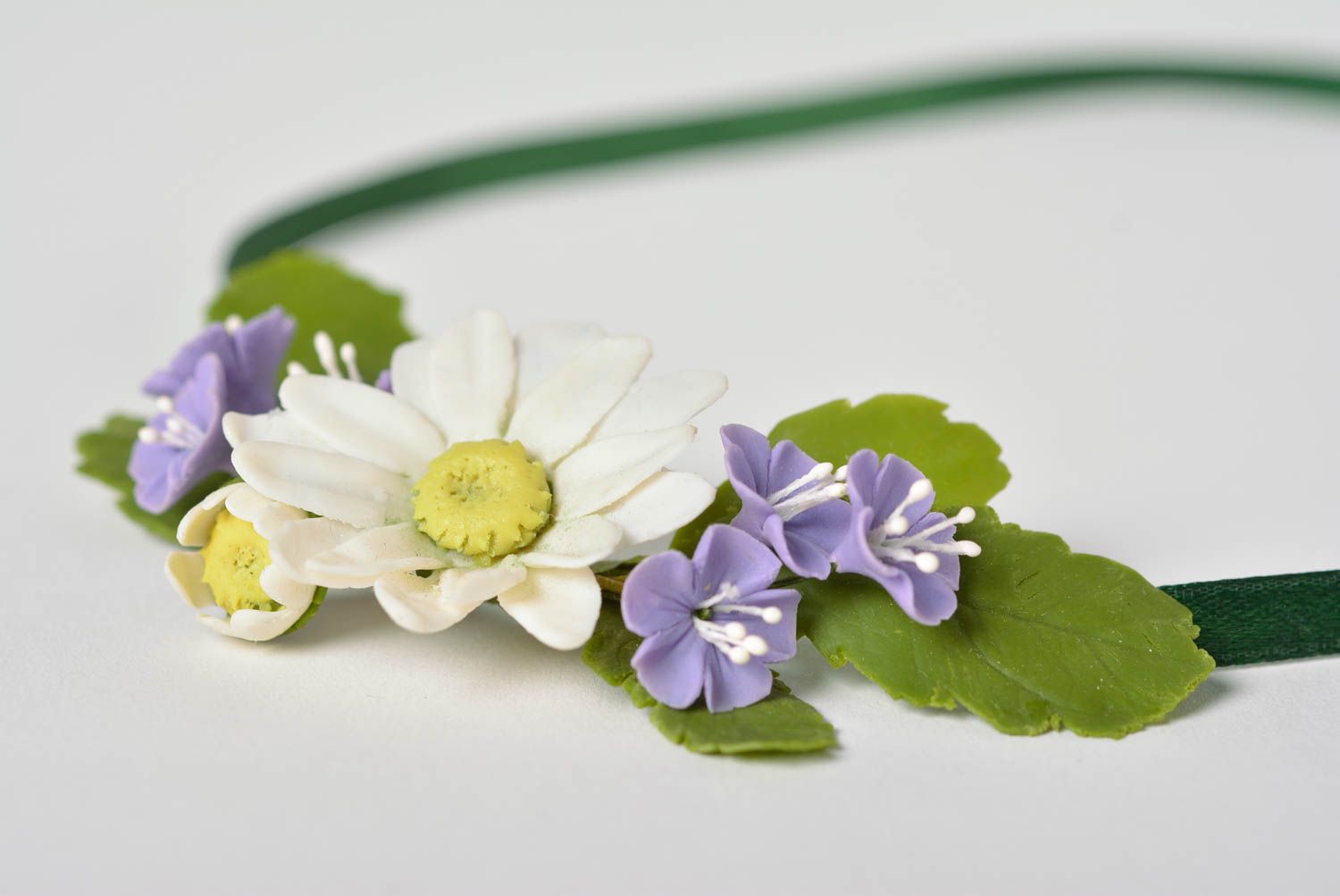 Beautiful handmade designer plastic flower neck pendant on satin ribbon photo 2