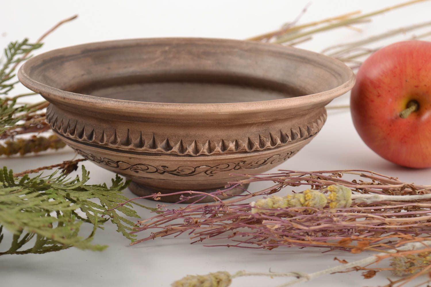 Small ethnic ceramic bowl for salads handmade for 0.5 l decorative kitchenware photo 1
