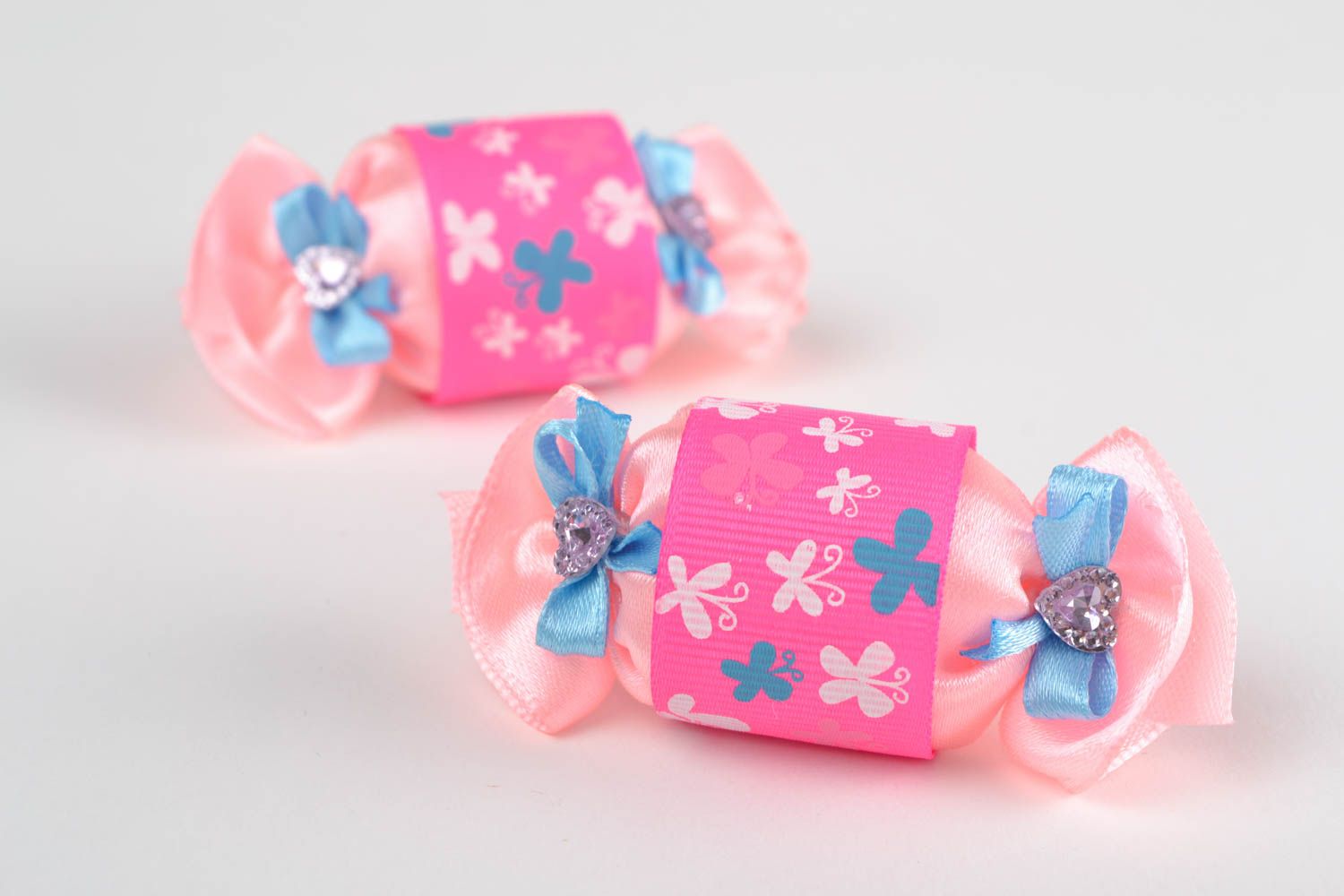 Children's beautiful handmade designer textile ribbon scrunchies set 2 pieces photo 1