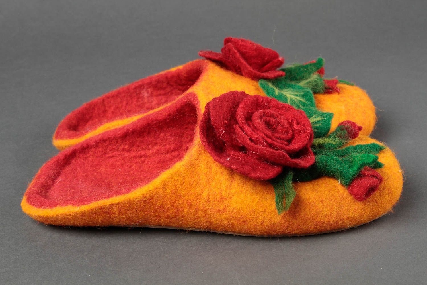 Handmade felted slippers orange home woolen slippers stylish present for girl photo 4