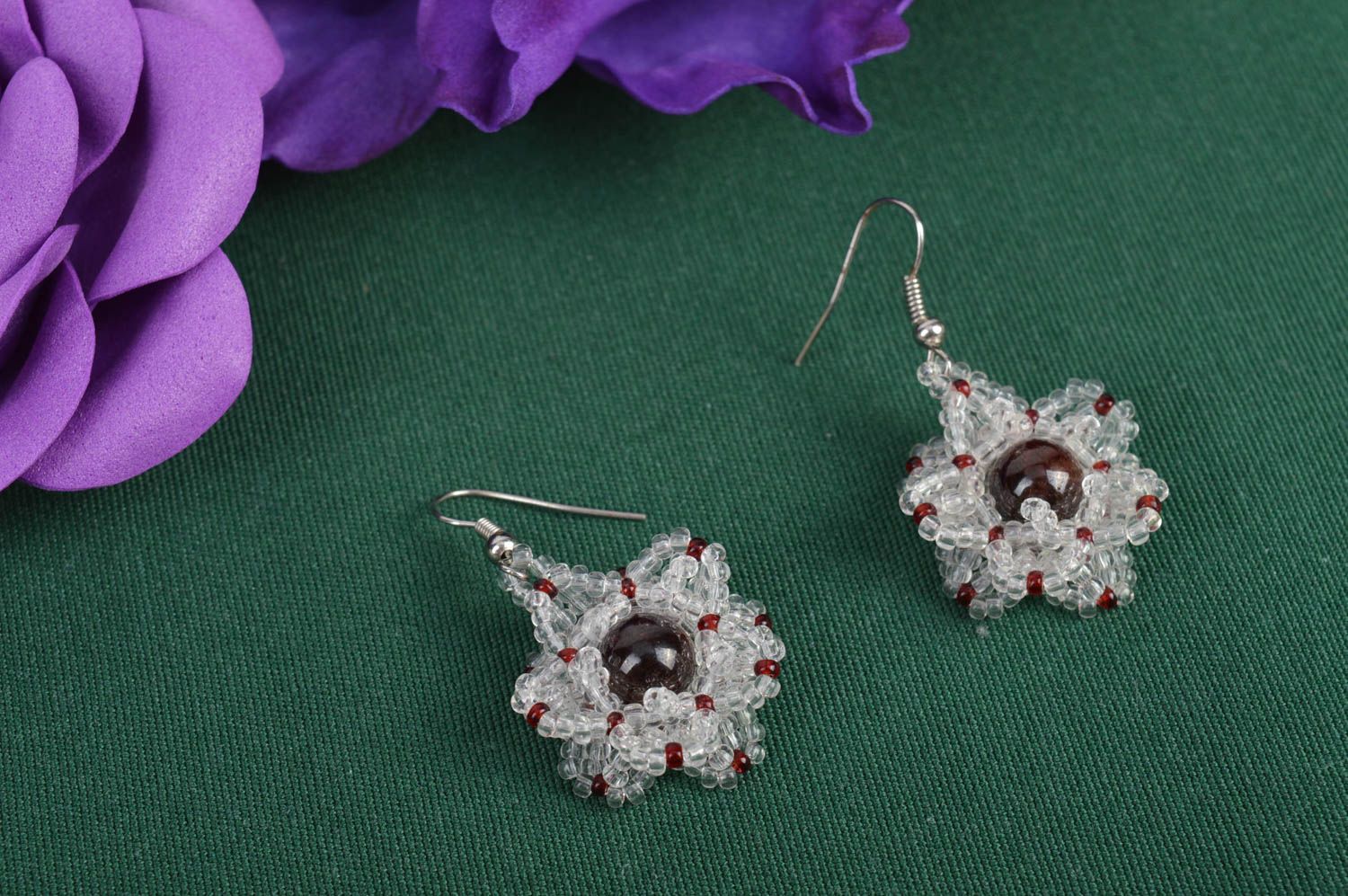 Designer seed beaded earrings beaded bijouterie handmade accessories for woman photo 1