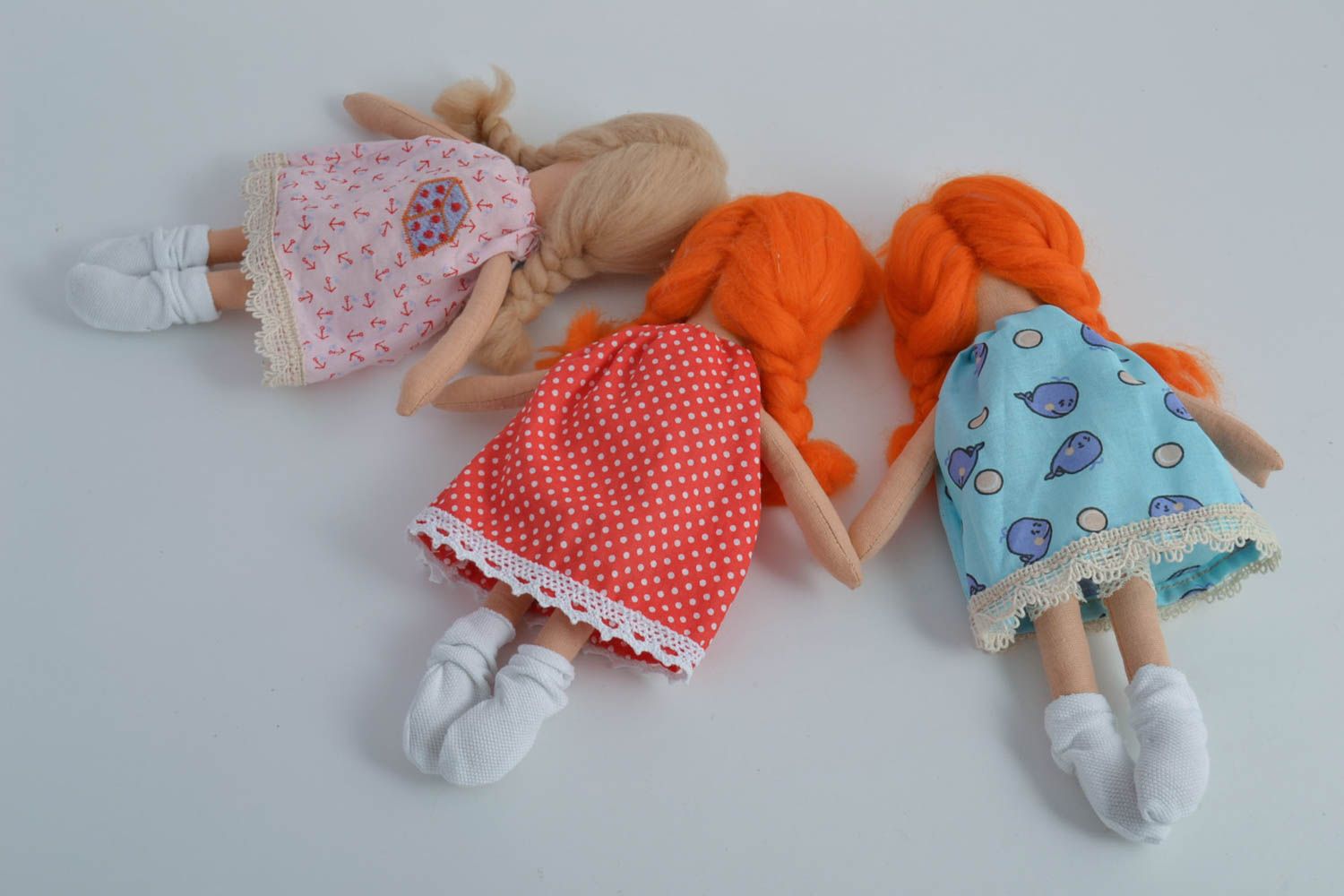 Set of 3 handmade rag dolls fabric soft toys for kids living room design photo 2