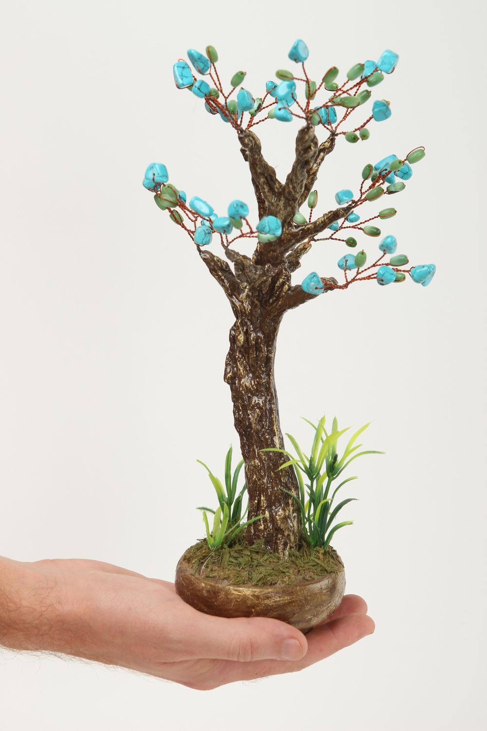 Handmade blauer Perlen Baum Wohn Accessoire  dekorativer Baum mit Katzenauge foto 5