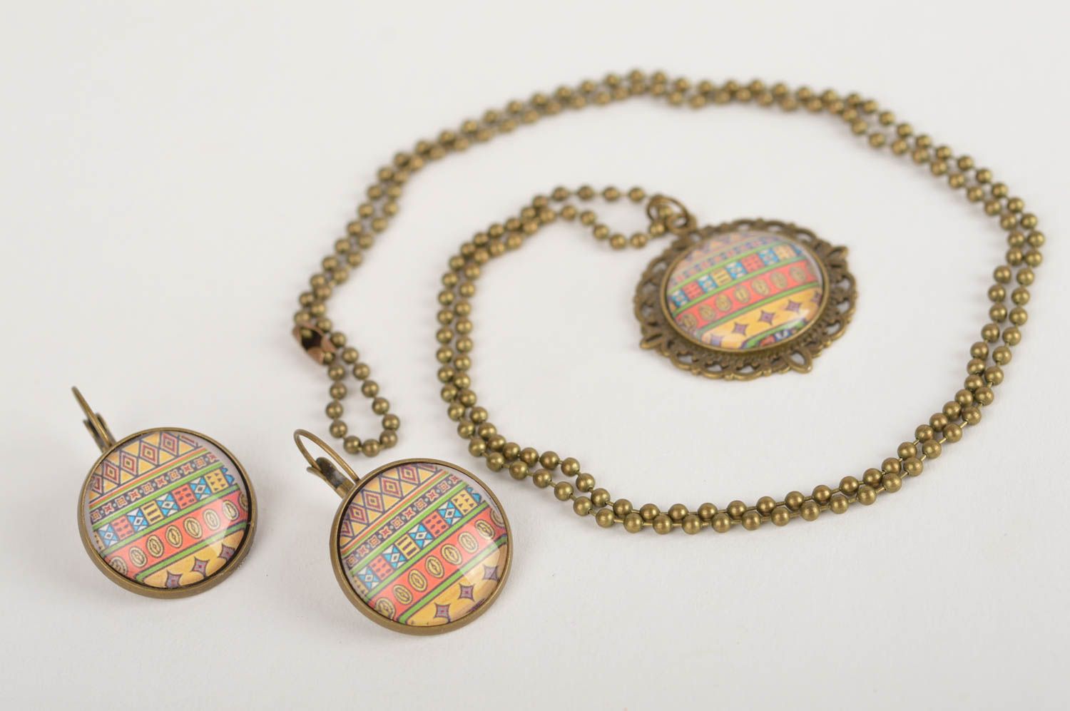 Set of handmade jewelry metal earrings designer pendant present for friend photo 3