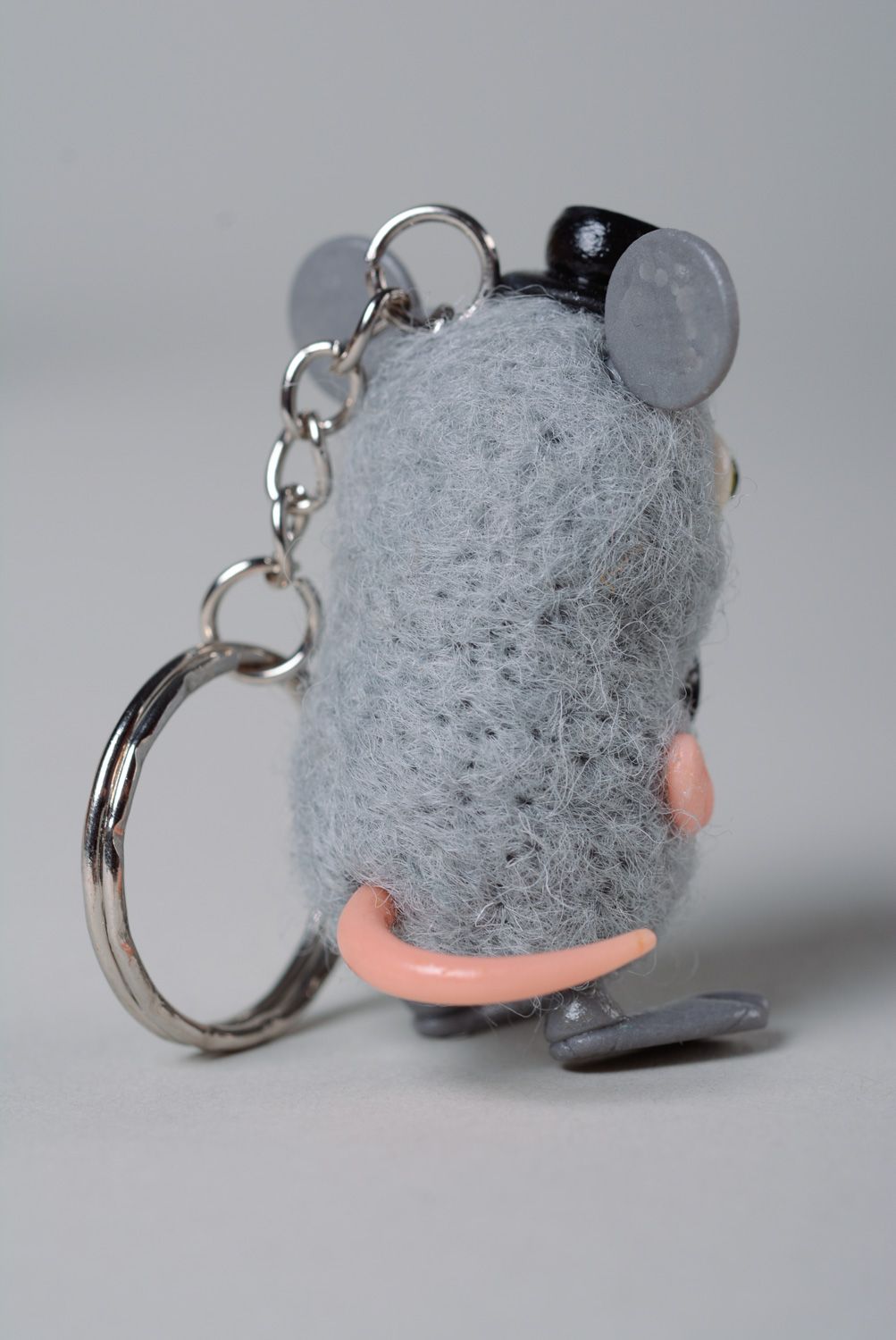 Keychain toy hand made of wool and polymer clay Mouse photo 3