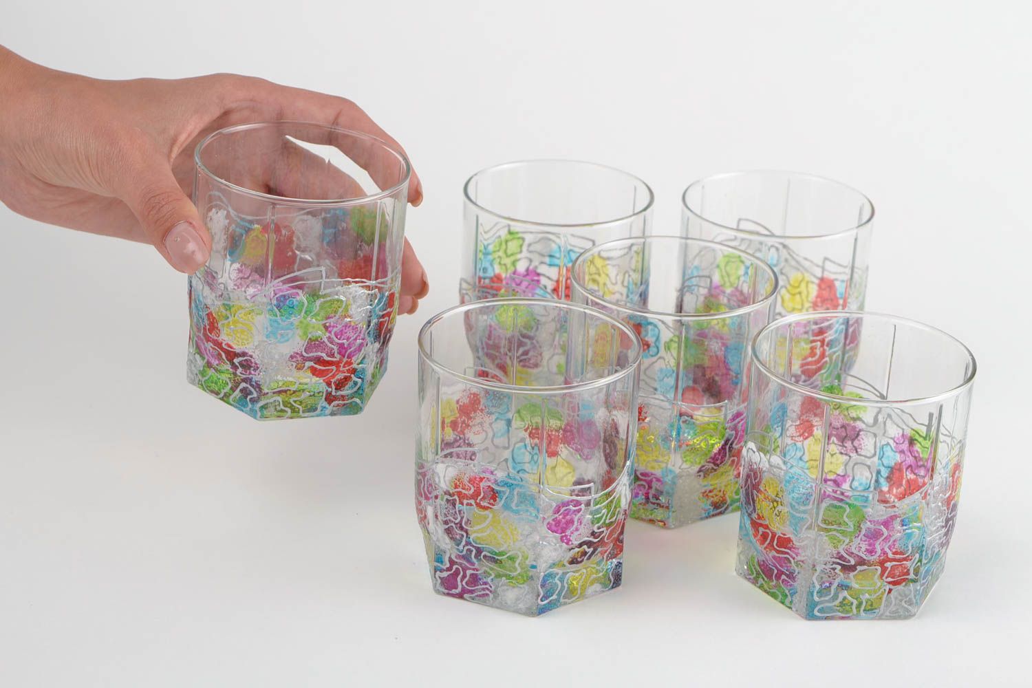 Ensemble de verres fait main Tasses en verre Vaisselle design peinte fantaisie photo 2
