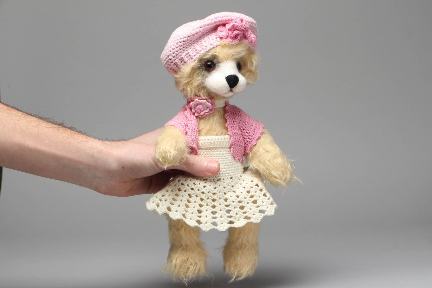 Wolle Kuscheltier Bär Mädchen in Rosa handmade foto 4