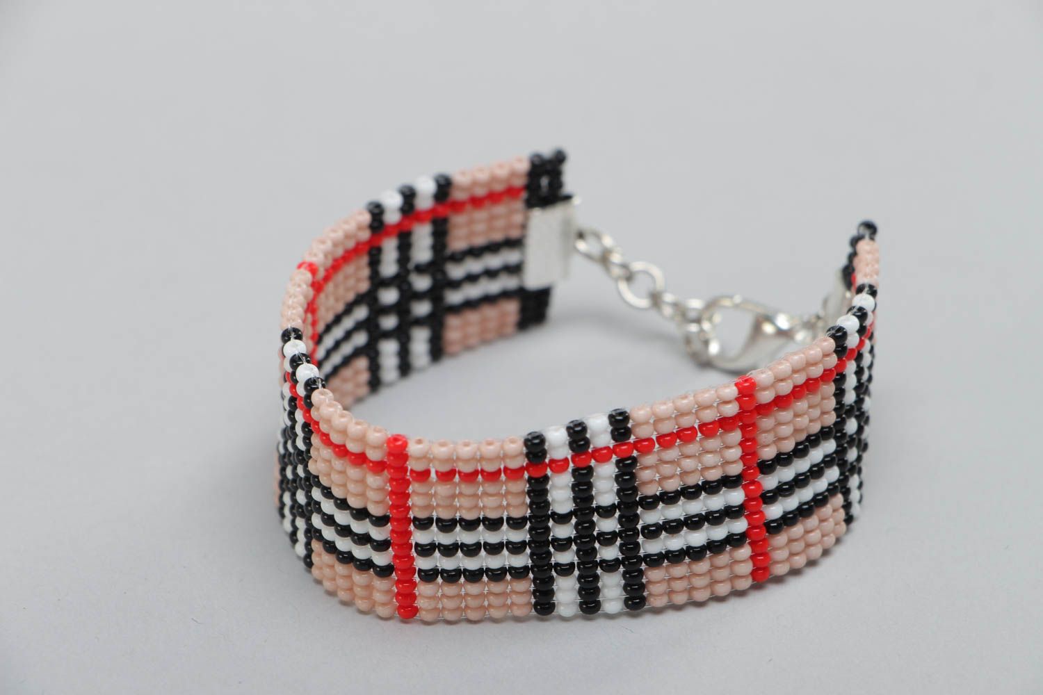 Handmade beaded woven checkered bracelet wide accessory in Scottish-style photo 2