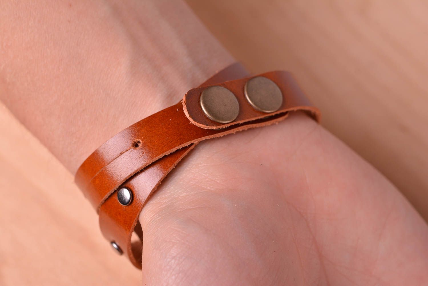 Handmade brown wrist bracelet unusual leather bracelet stylish accessory photo 5