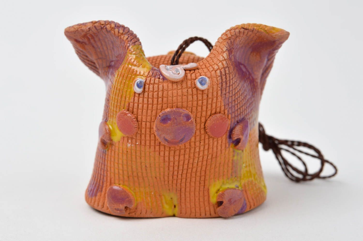 Handmade kleines Glöckchen Schwein aus Ton Deko zum Aufhängen Souvenir foto 2