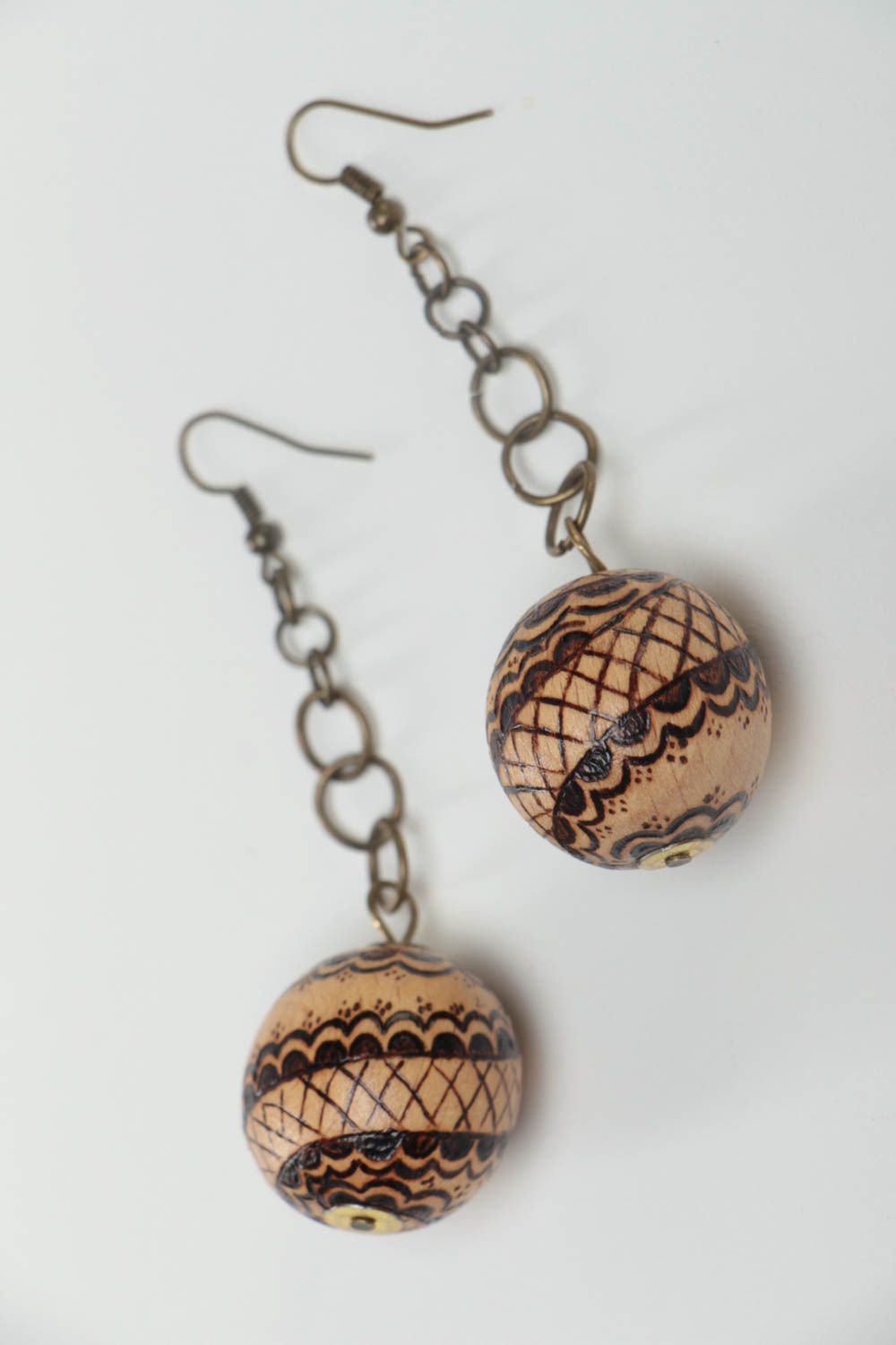 Ball earrings wooden jewelry handmade earrings for girls designer accessories photo 2