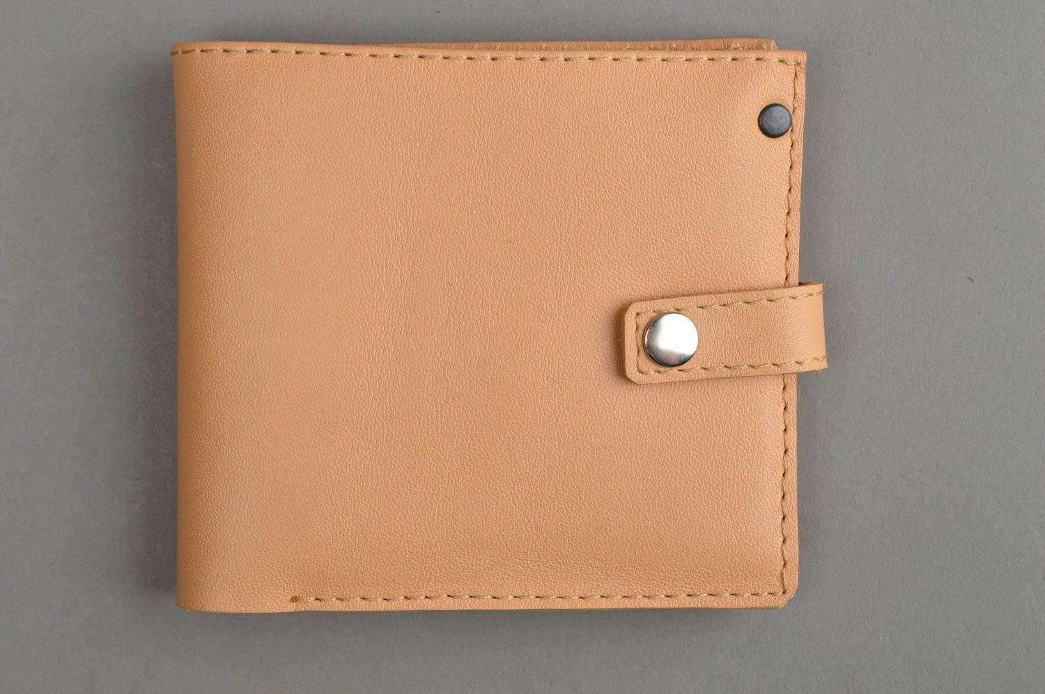 Handmade leather purse beige female wallet unusual designer accessories photo 2