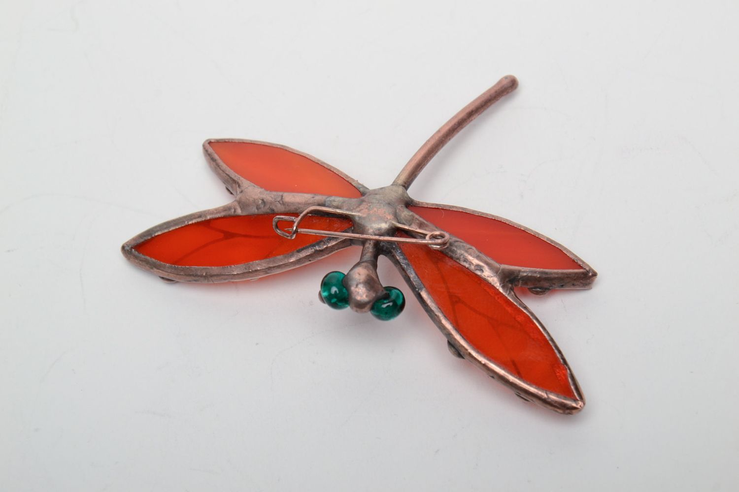 Stained glass brooch Orange Dragonfly photo 4