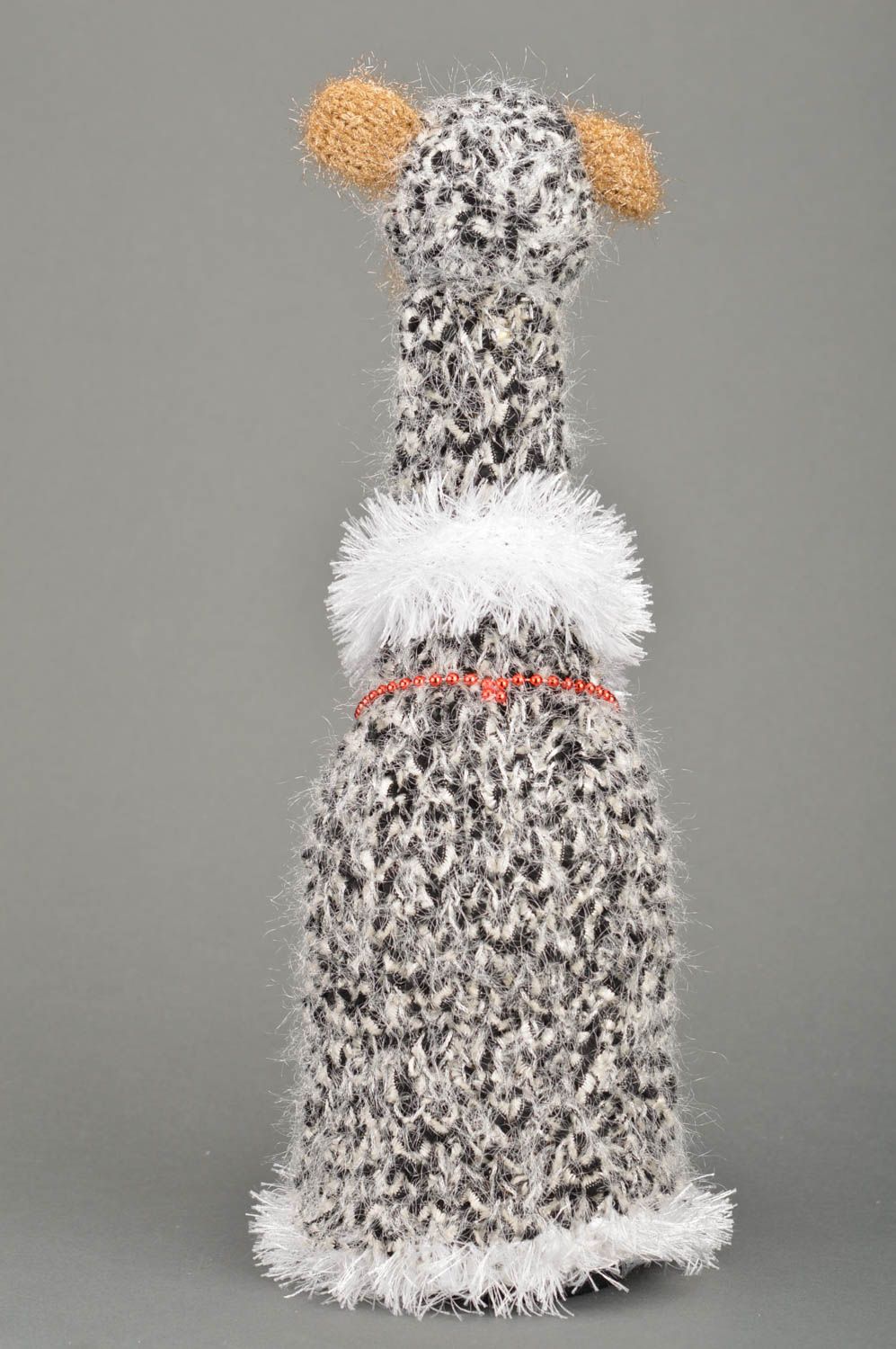 Handmade interior decorative bottle cozy crocheted of acrylic threads cover Lamb photo 5