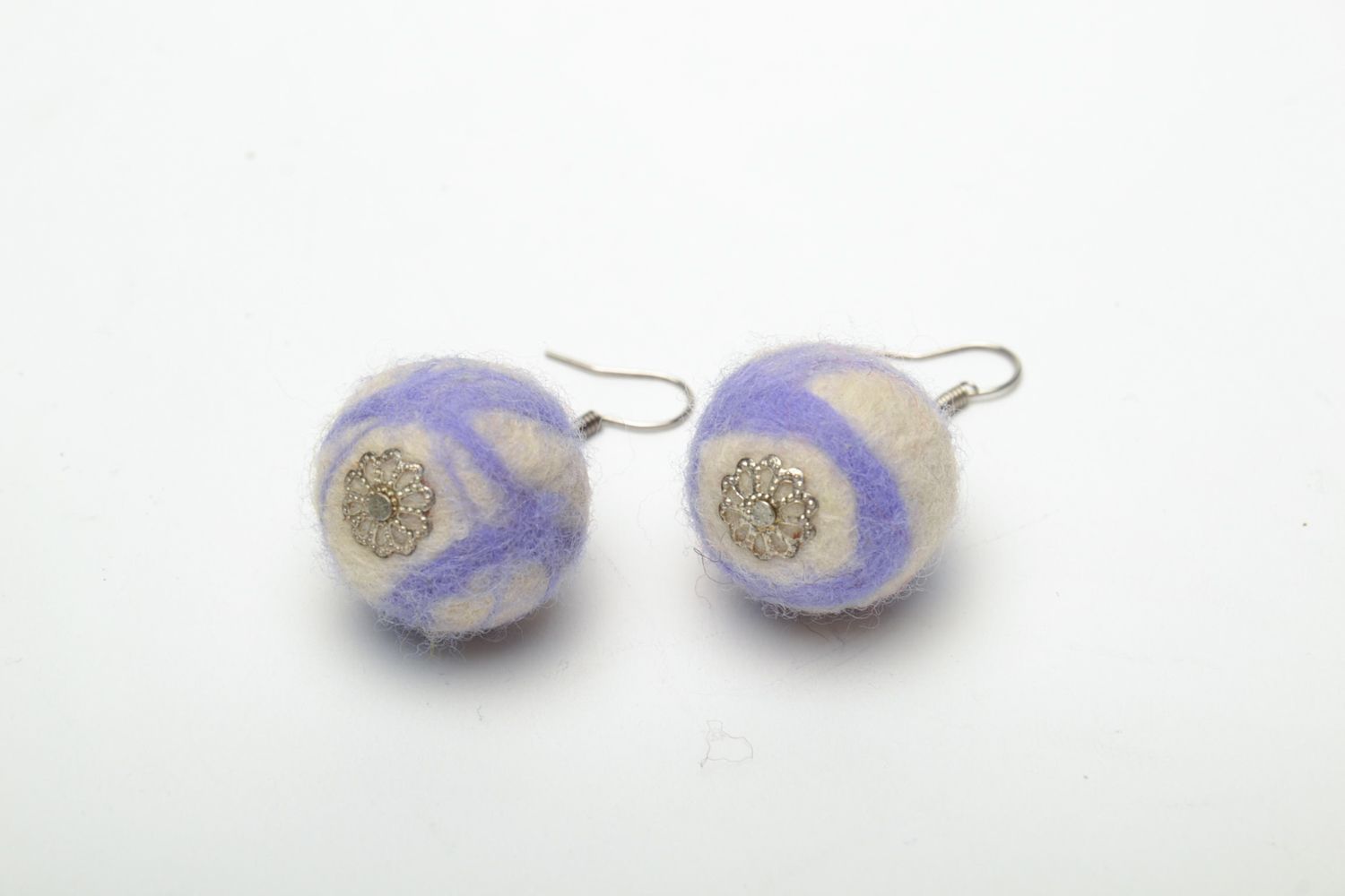 Light felted wool ball earrings photo 3
