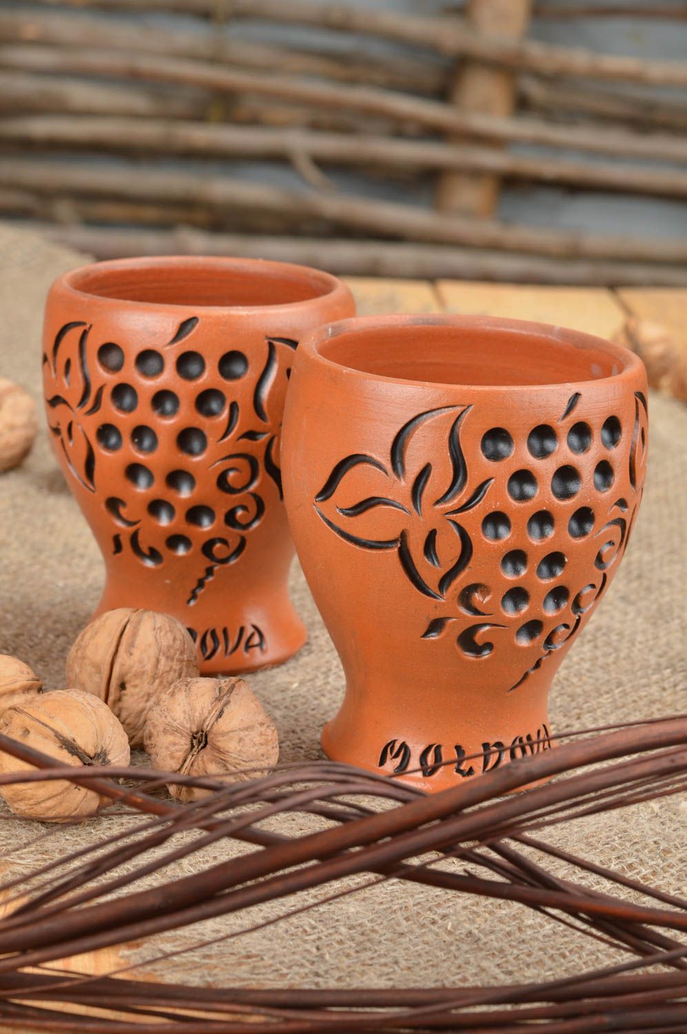 Conjunto de copas de arcilla artesanales originales regalo Uva Negra 100 ml  foto 1