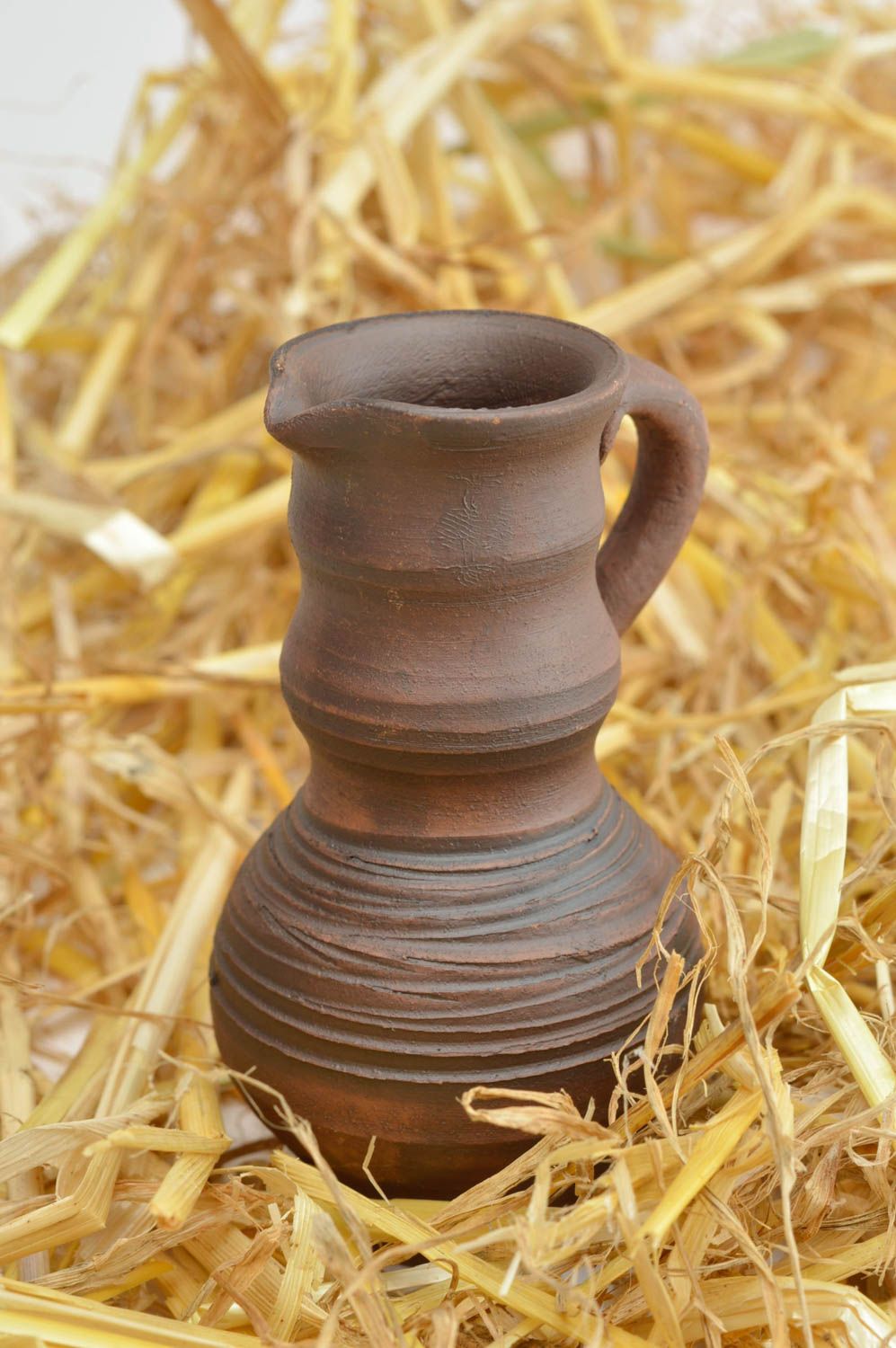 Ton Geschirr handmade Wasserkrug Keramik Öko Geschirr Wasser Kanne schön braun foto 2