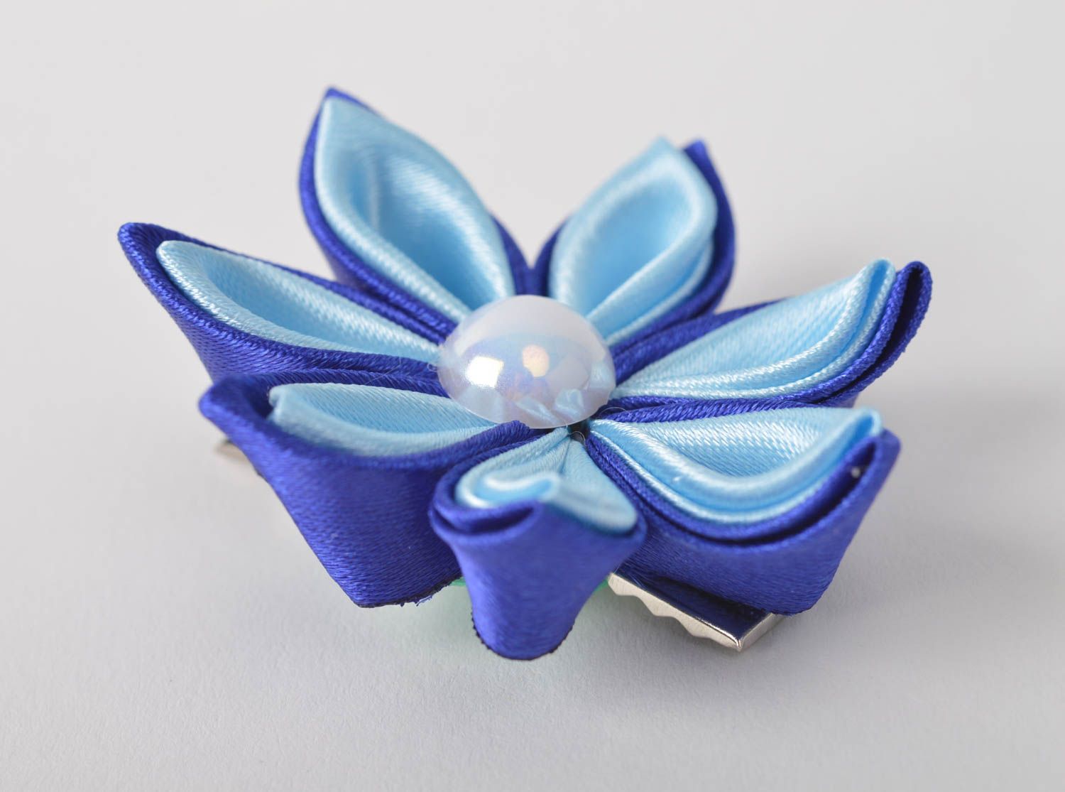 Украшение ручной работы синяя детская заколка аксессуар для волос с цветком фото 3
