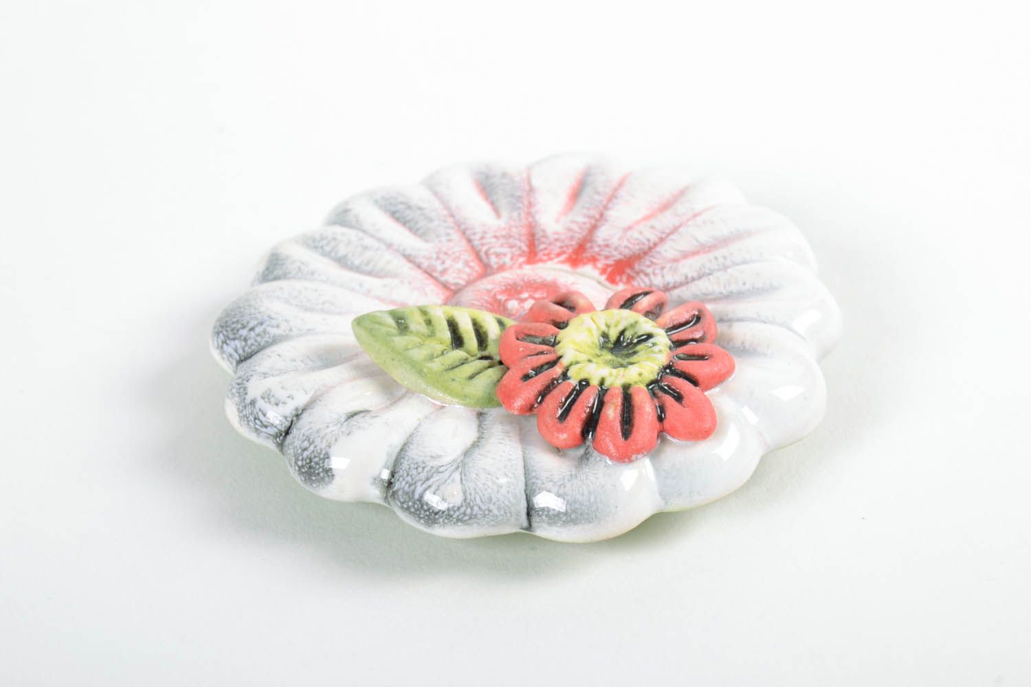 Homemade ceramic fridge magnet in the shape of a flower photo 4