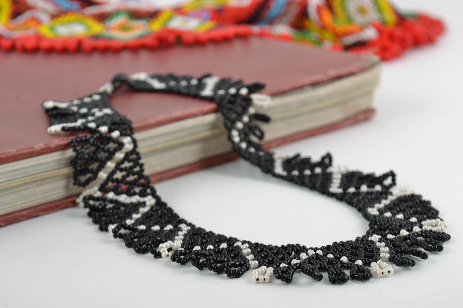 Handmade black and white beautiful designer necklace made of Czech beads  photo 1