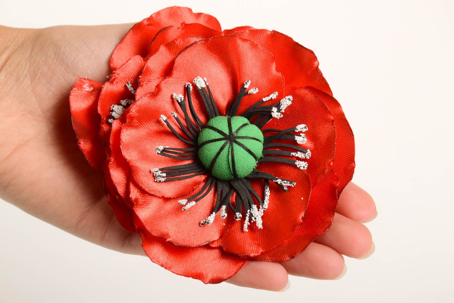 Handmade hair clips with flowers red poppies hair barrettes hair accessories photo 3