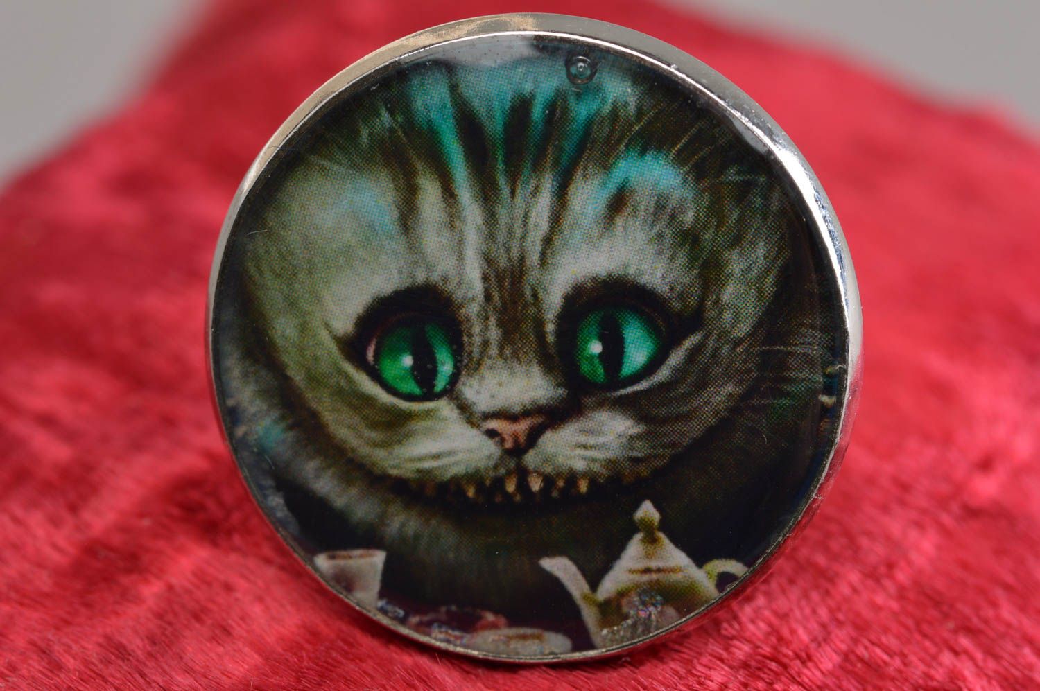 Кольцо авторское с котом стильное необычное декупаж безразмерное ручной работы фото 3