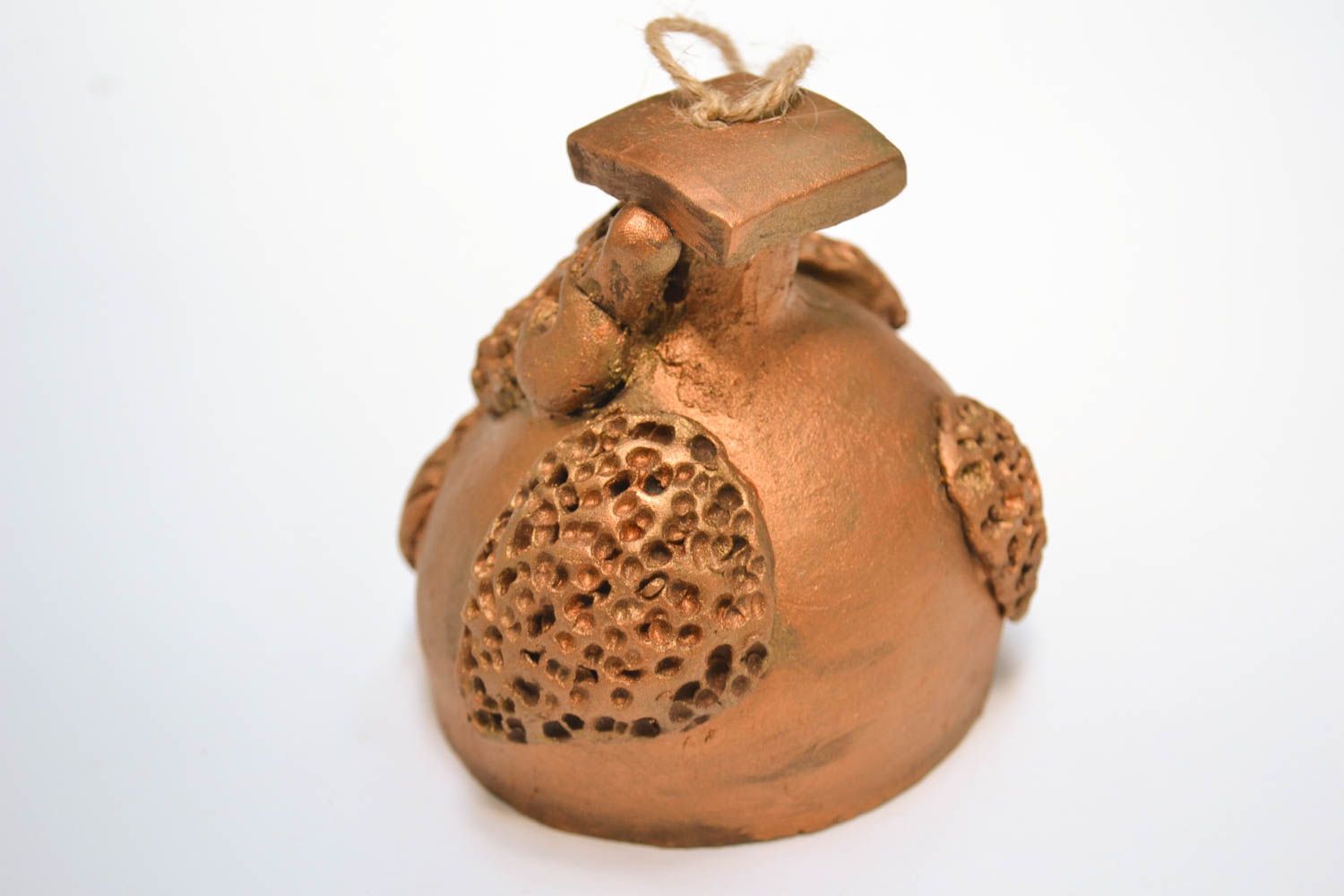 Колокольчик из глины фигурка ручной работы колокольчик сувенирный мудрая сова фото 4