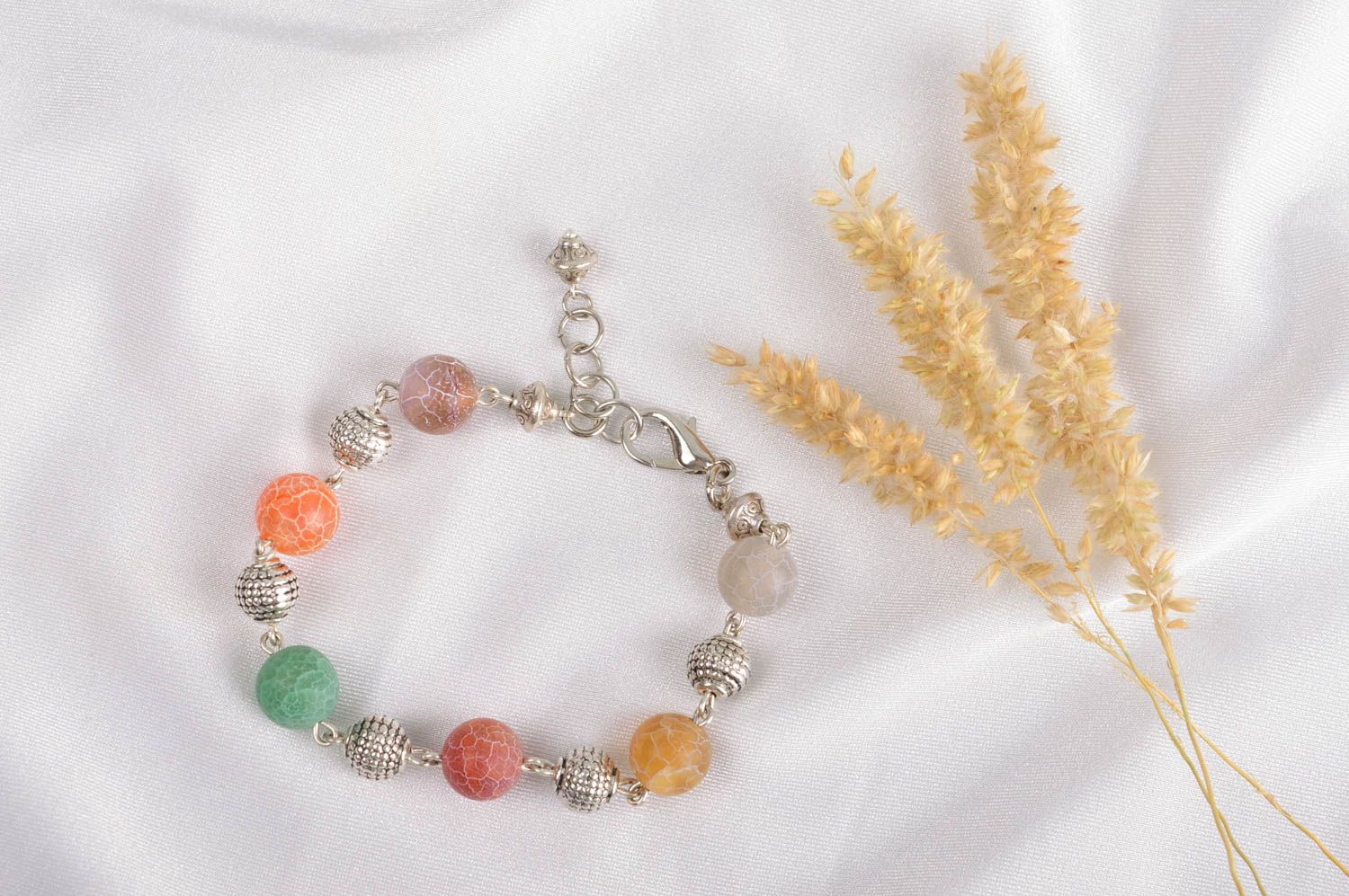 Handmade gemstone bead bracelet metal bracelet handmade accessories for girls photo 1