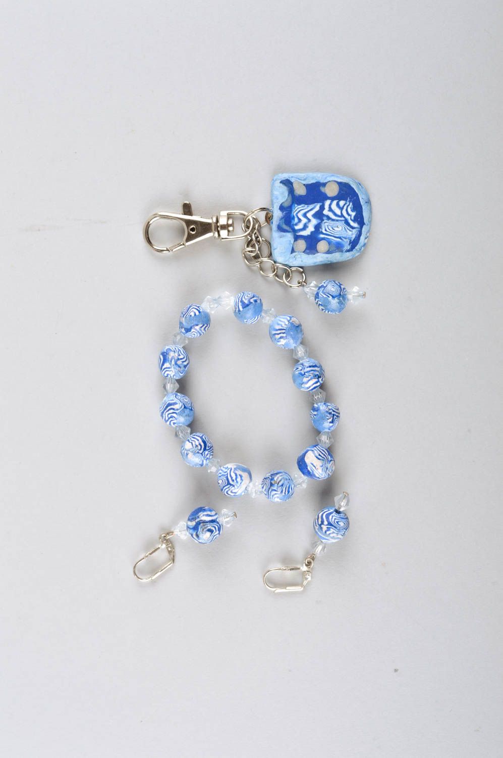 Handmade jewelry set wrist bracelet dangling earrings unique keychain gift ideas photo 2
