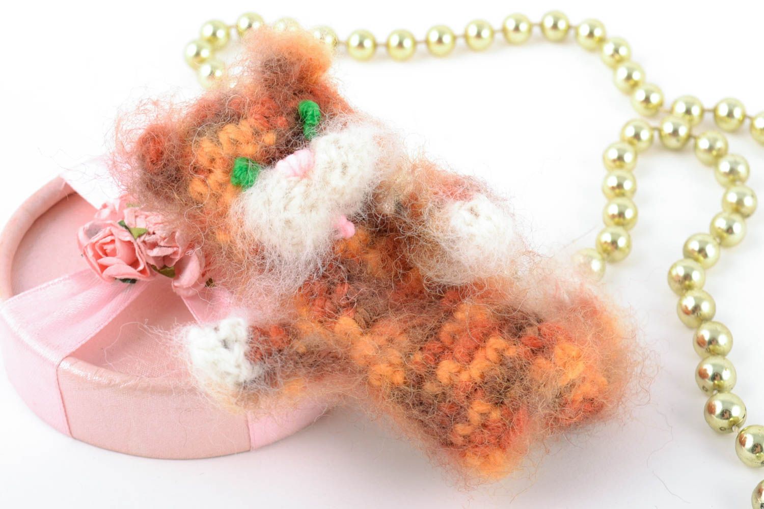 Пальчиковая игрушка котик вязаная ручной работы рыжая оригинальная детская фото 1