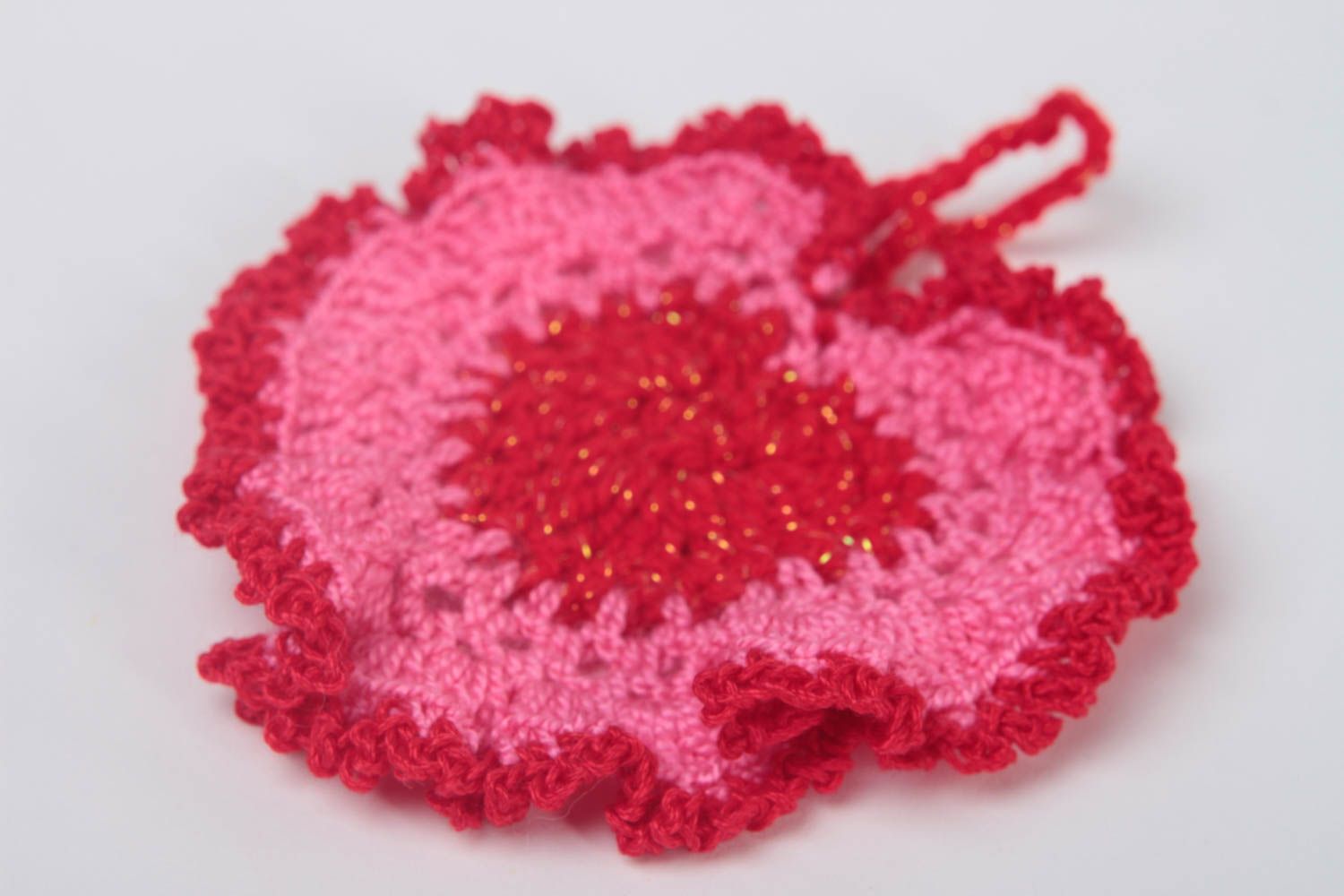 Red textile for home handmade crocheted pot holder designer kitchen supplies photo 3