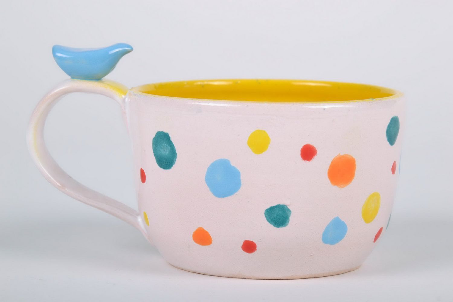 8 oz drinking ceramic glazed cup with handle and dotted multicolor pattern photo 4
