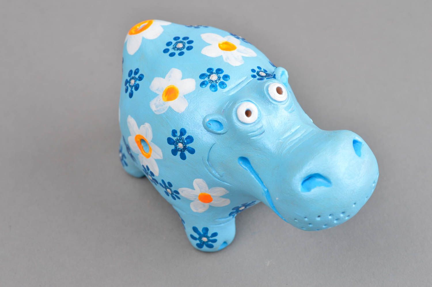Sifflet jouet fait main Instrument de musique Figurine hippopotame bleue photo 4
