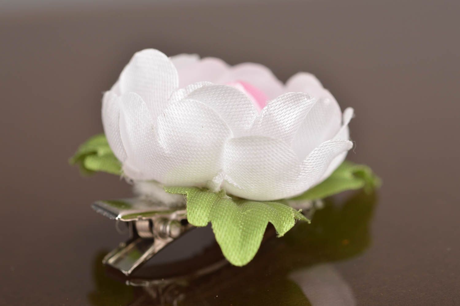 Handmade white beautiful tender hair clip with artificial flower for kids photo 4