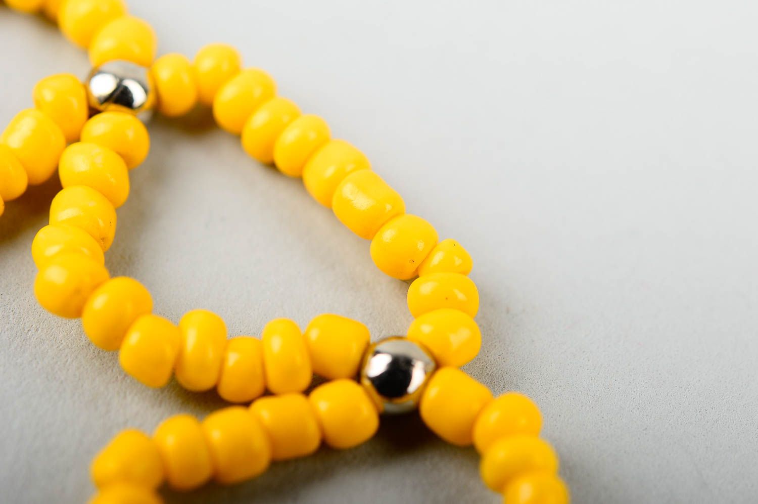 Yellow small beads bracelet in two-row lines for young girls photo 5