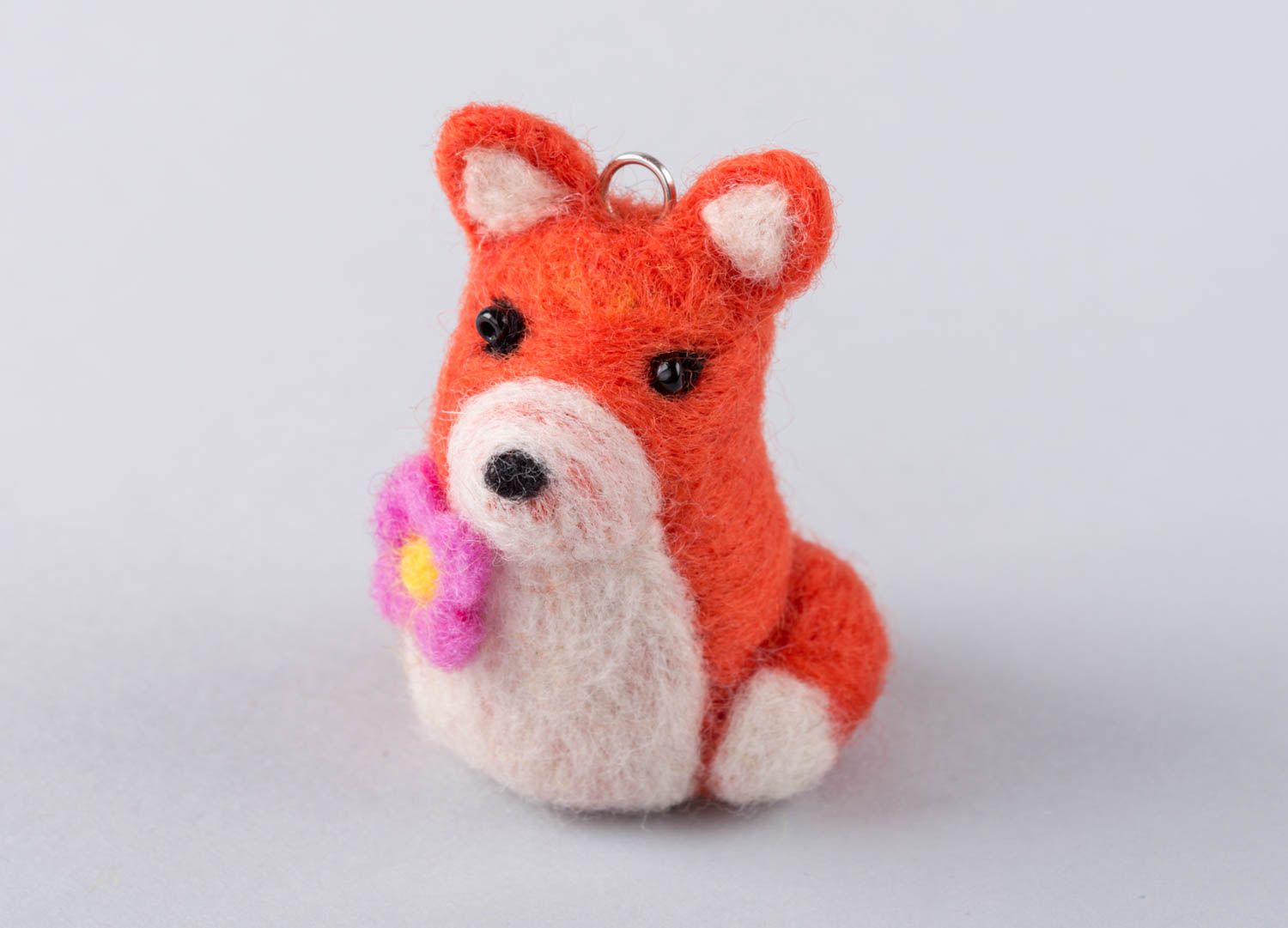 Figurine jouet fait main Jouet miniature renard en laine Déco à suspendre photo 2