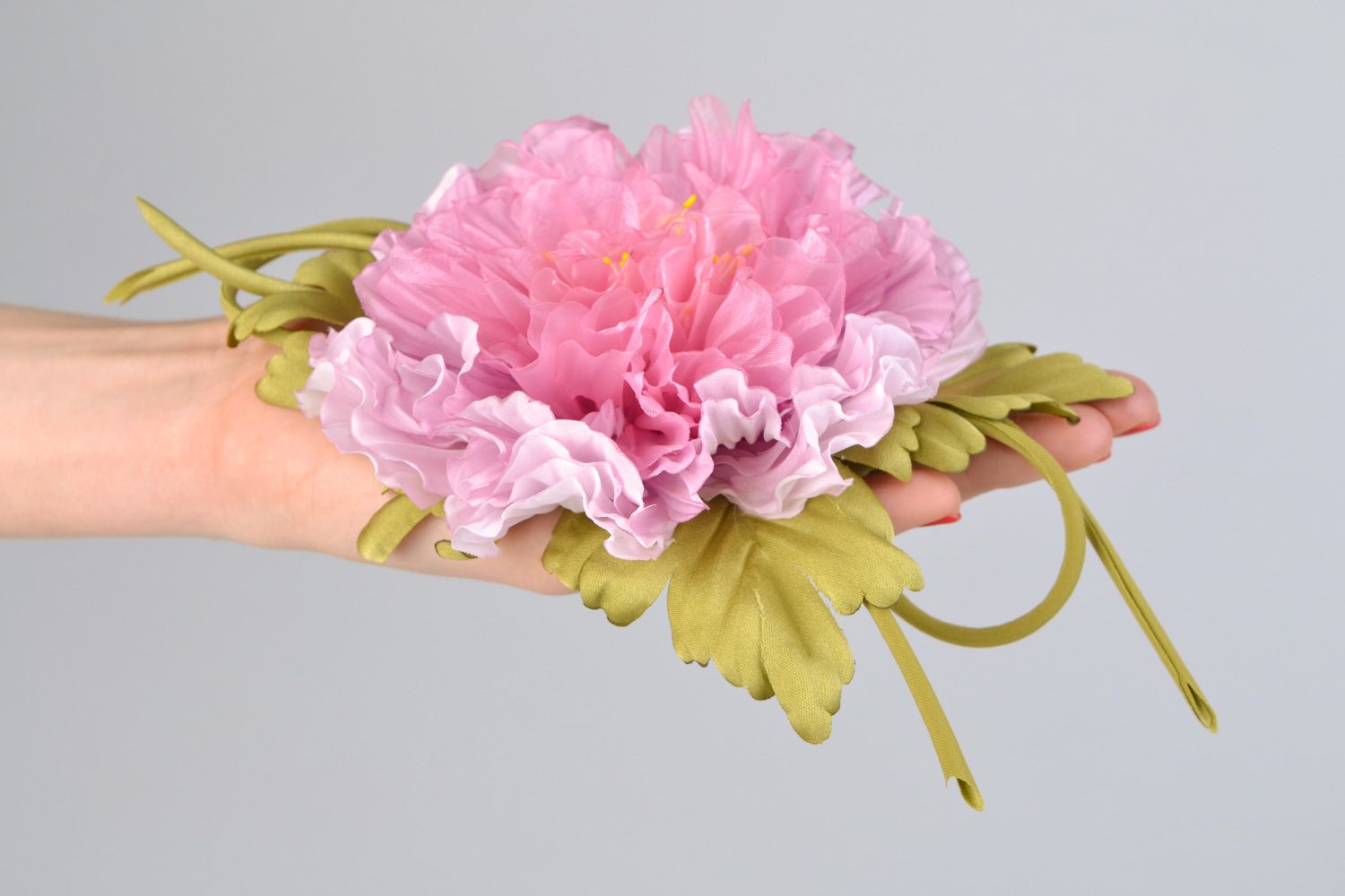 Handmade designer fabric flower brooch-hair clip Peony photo 2