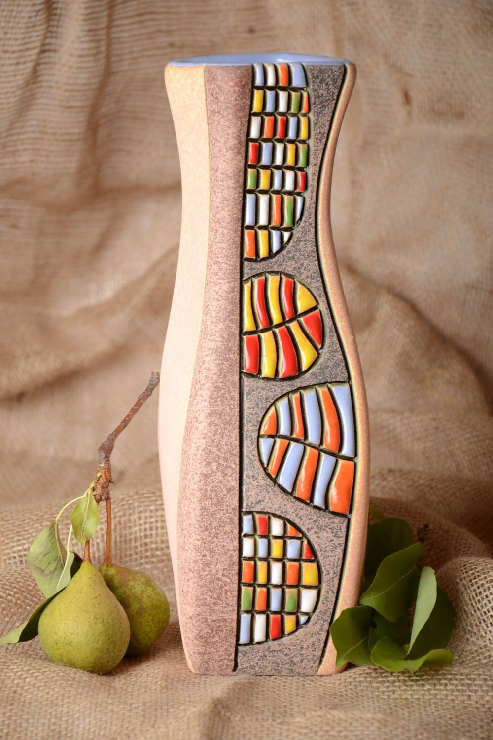 Керамическая ваза для цветов сувенир ручной работы декор для дома высокая 2 л фото 1