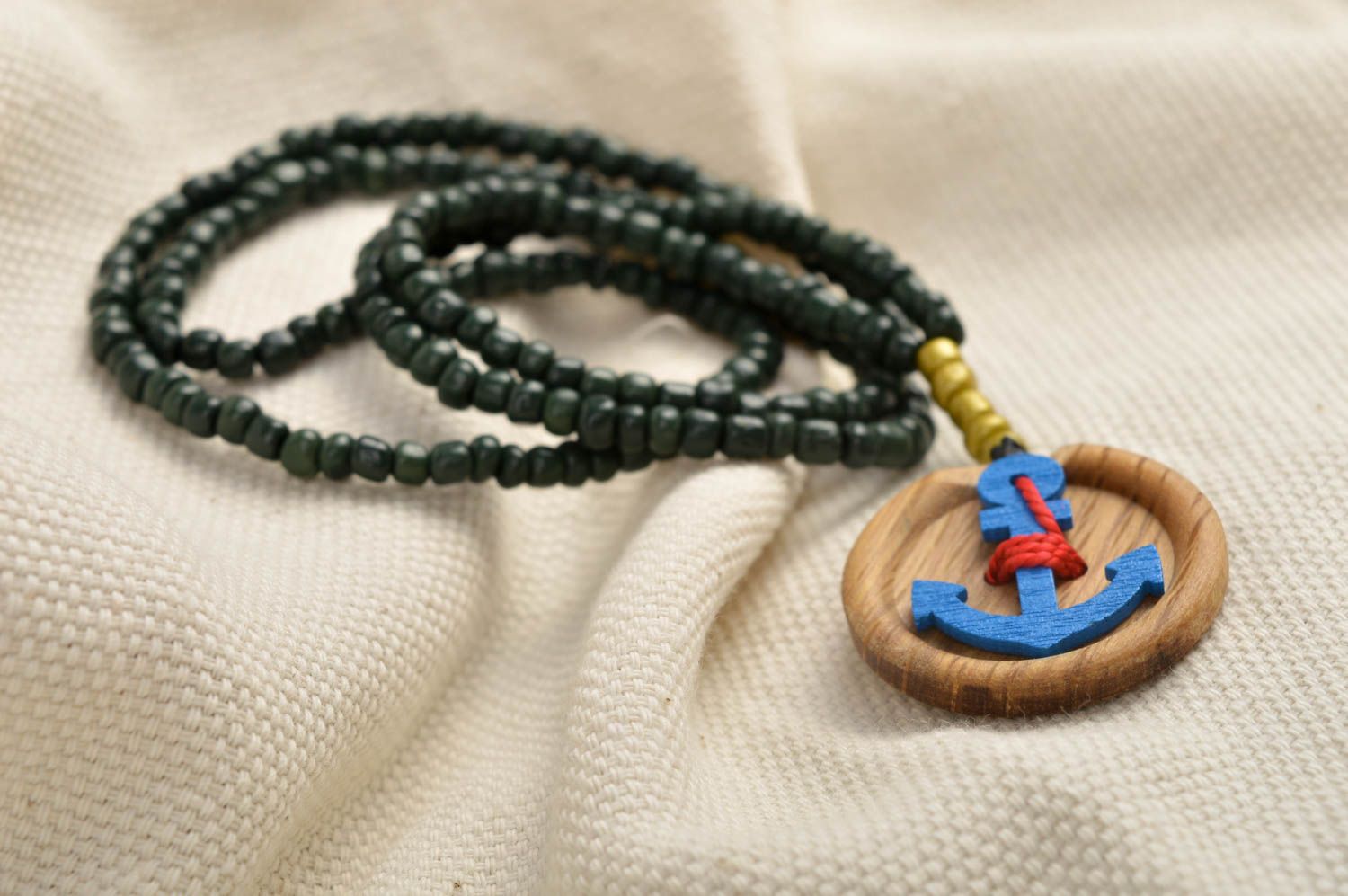 Handmade elegant wooden pendant stylish beaded pendant cute accessory gift photo 1