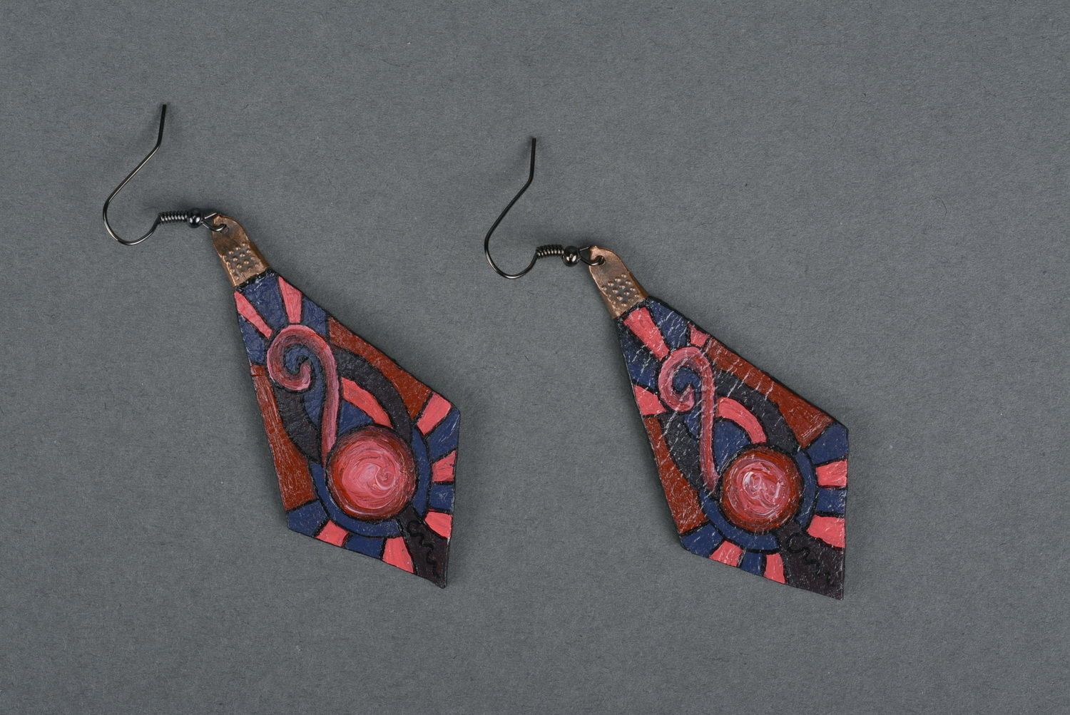 Long earrings made of leather with ornament  photo 1