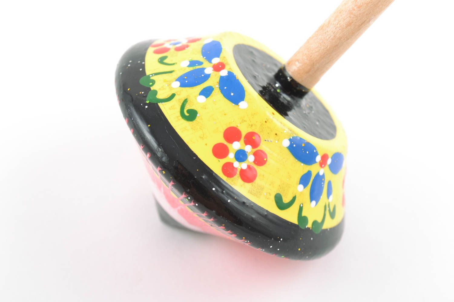 Colorful painted handmade wooden spinning top of small size for children photo 5