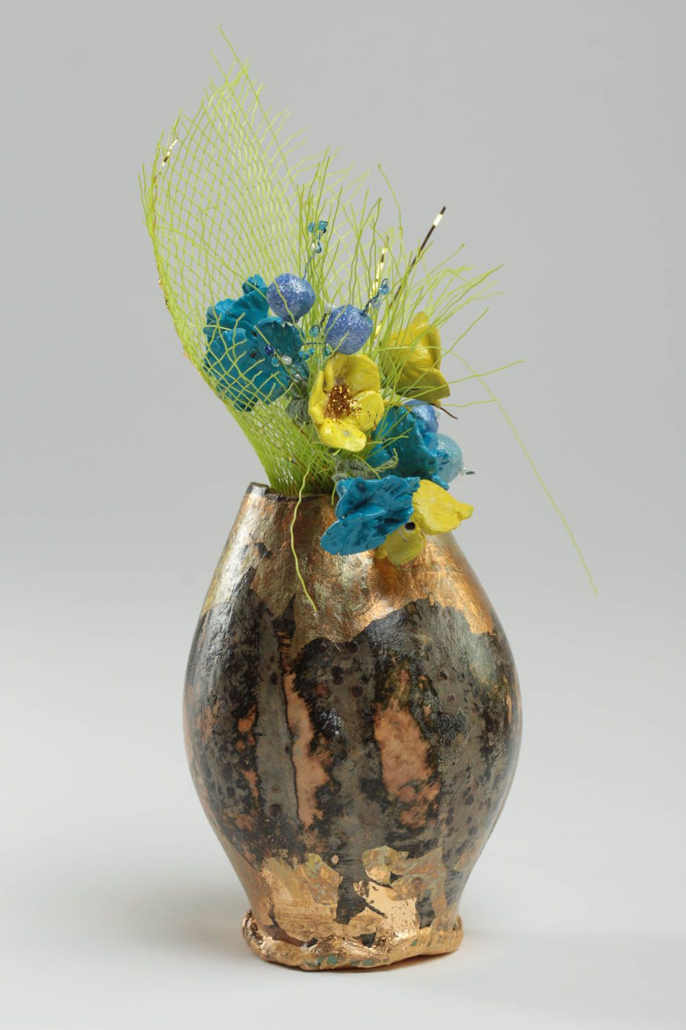 Originelle bemalte Vase aus Polymerton für Strohblumen Künstler Handarbeit foto 2