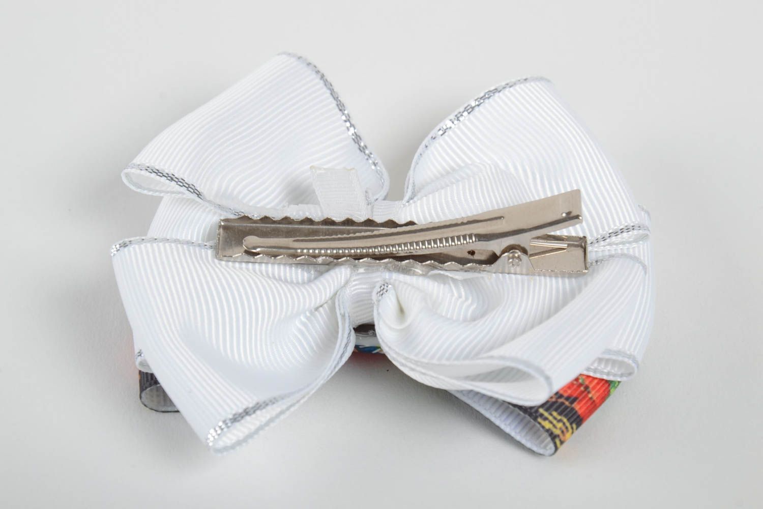 Unusual handmade satin ribbon bow hair clip textile hair bow designer barrette photo 3
