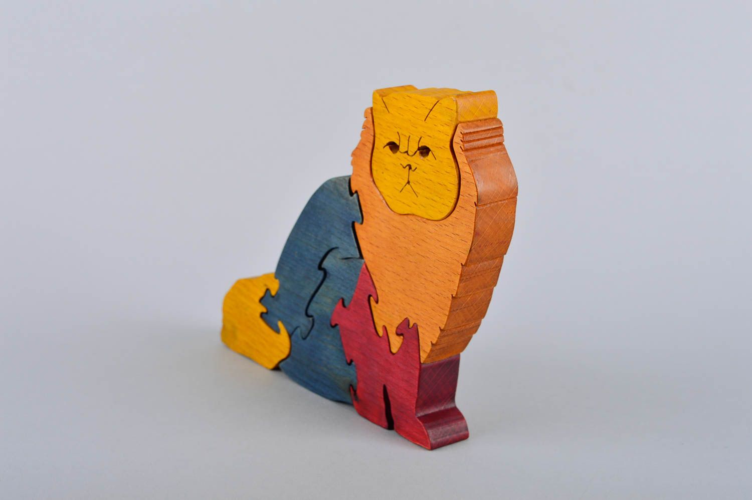 Handmade Spielzeug Holz Geschenk für Kinder Spielzeug aus Holz bunter Kater foto 3