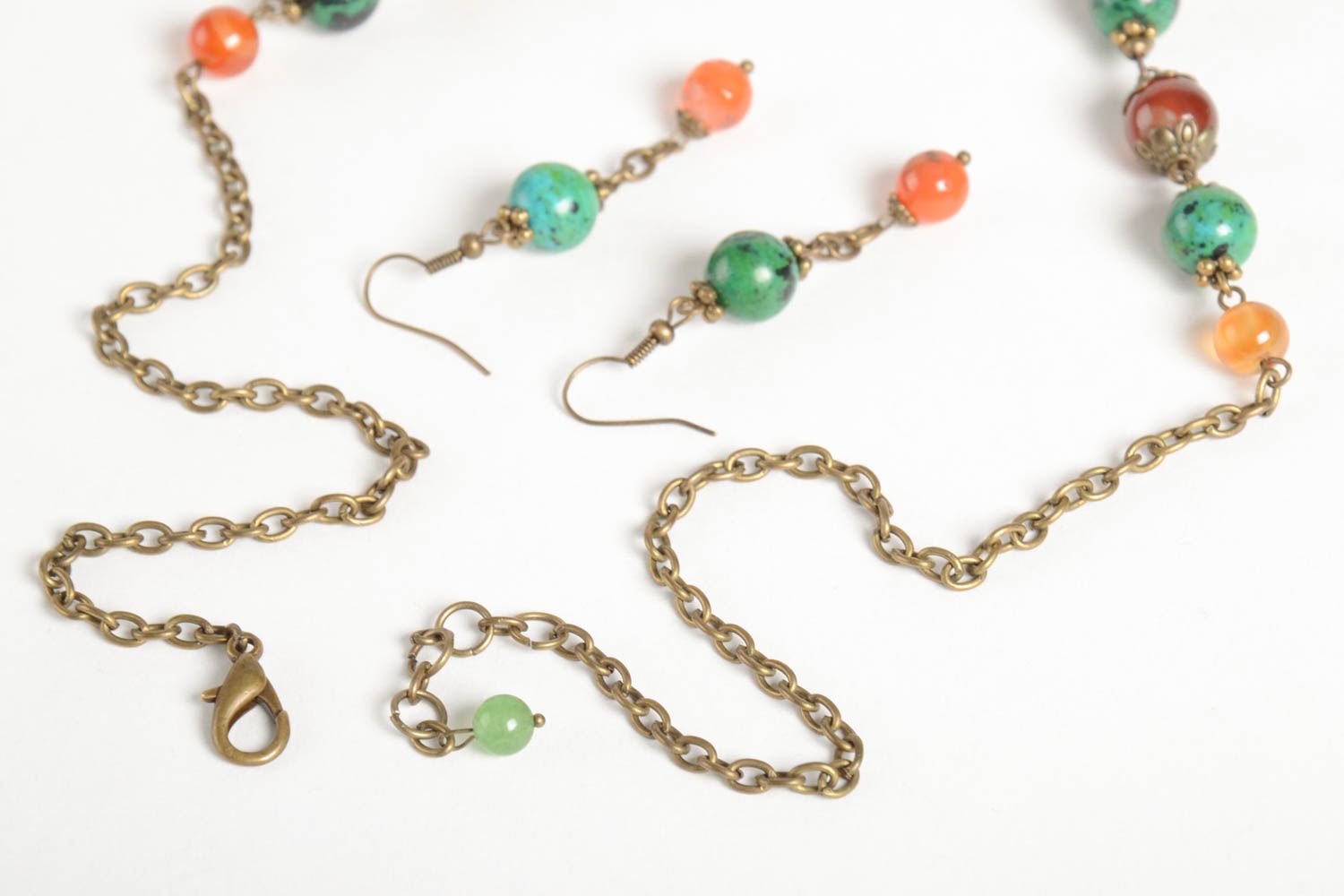 Handmade elite jewelry set unusual beautiful earrings beaded colorful necklace photo 4