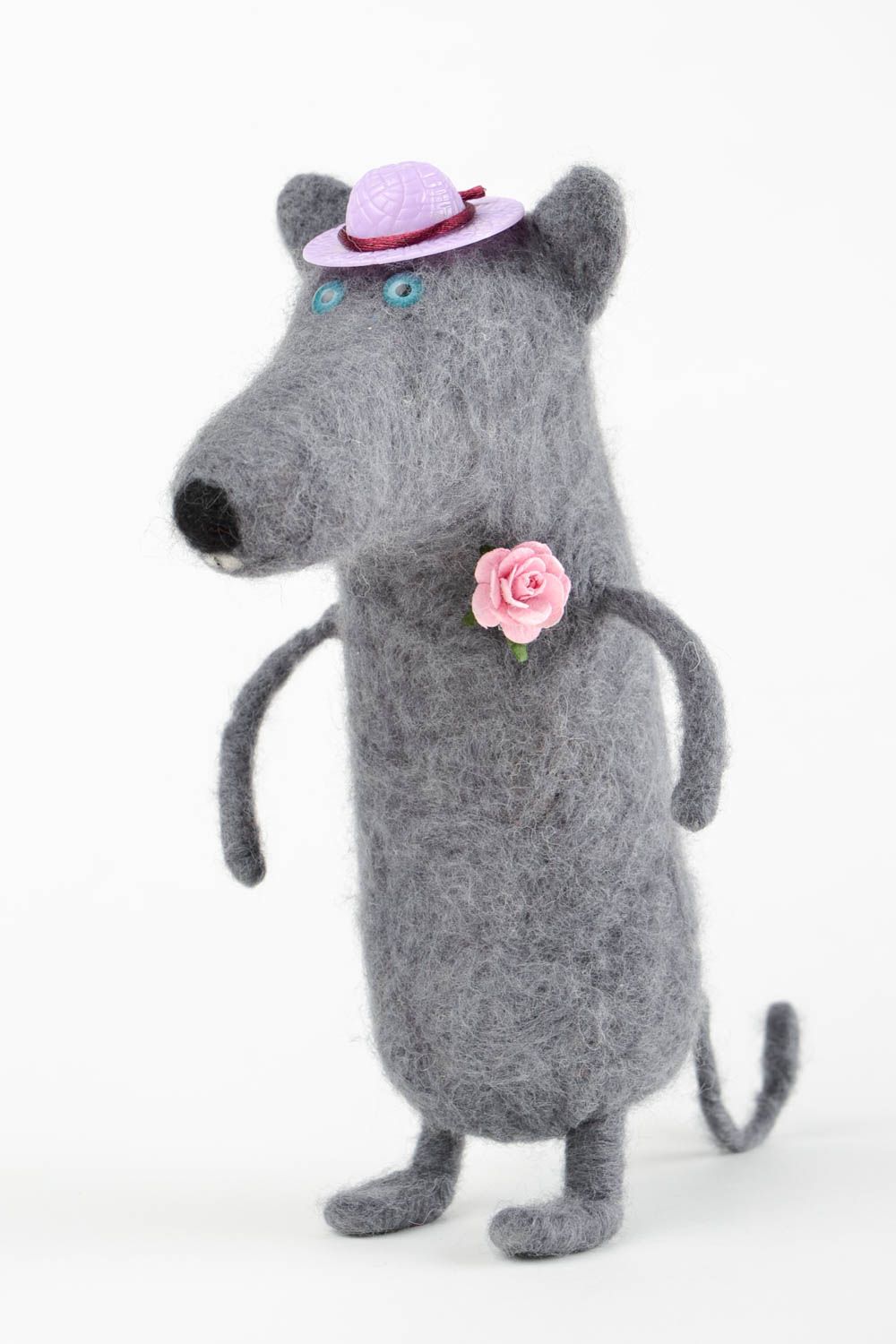 Peluche décorative fait main Jouet en laine rat gris Cadeau enfant feutrage photo 3