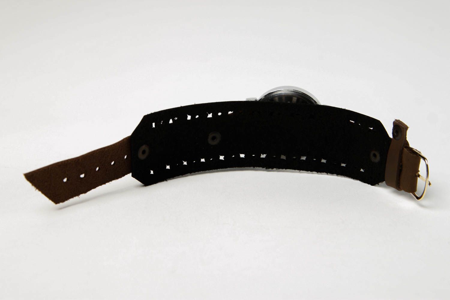 Браслет на часы ручной работы кожаный аксессуар широкий кожаный браслет  фото 5