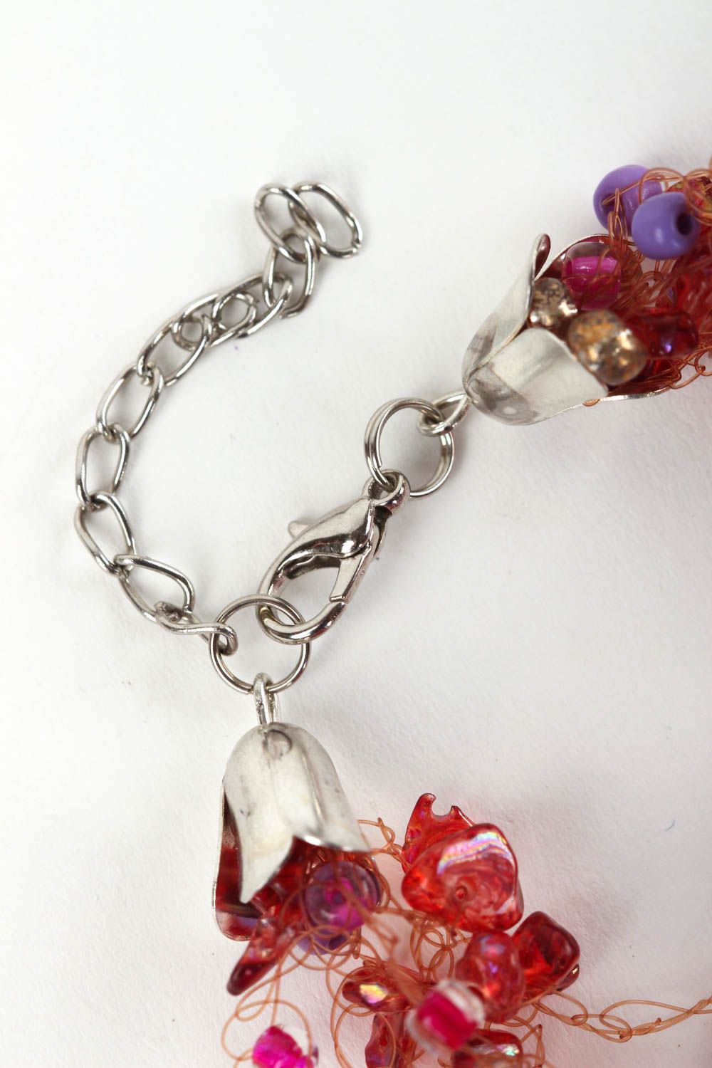 Gentle handmade beaded adjustable bracelet with natural quartz red stone for women photo 4
